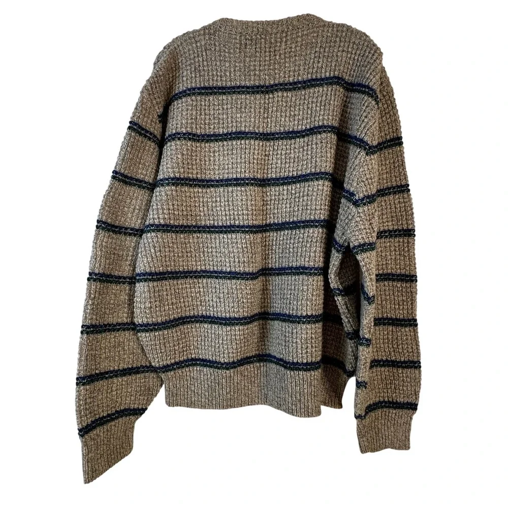 Vintage American Eagle Wool Blend Striped Waffle Knit‎ Sweater Mens XL Grey USA